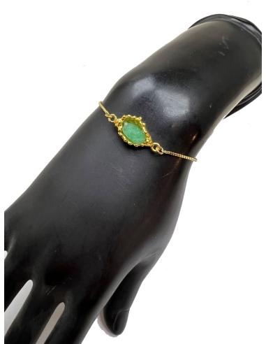 PULSERAS DE MUJER CON PIEDRA DRUSA TURQUESA Y BAÑO DE ORO