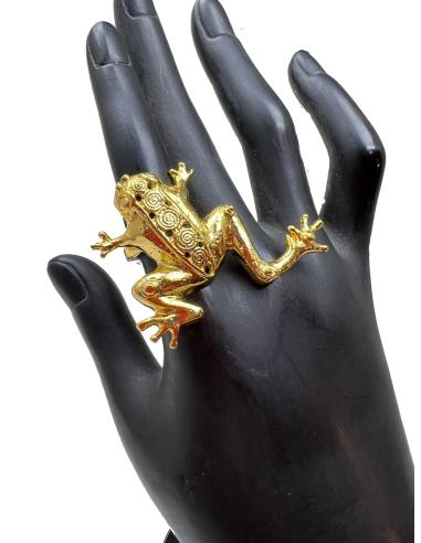 SORTIJA DE RANA PRECOLOMBINA JOYERIA ARTESANAL BAÑO DE ORO