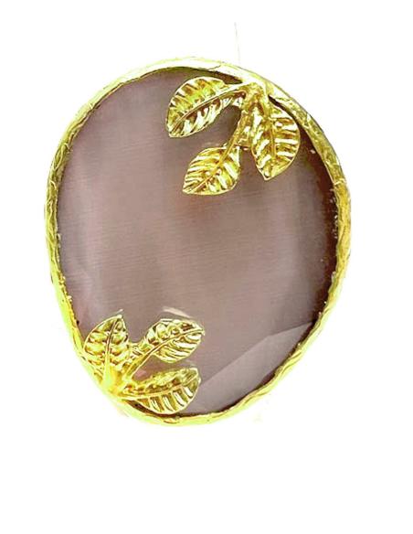 ANILLOS GRANDES ROSA MAQUILLAJE DE PIEDRA CON HOJAS DORADAS