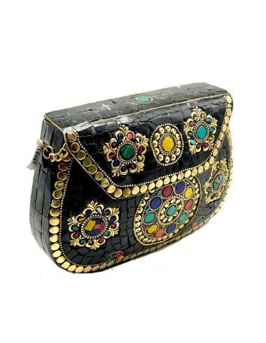 BOLSOS DE FIESTA NEGROS CON DISEÑO DE COFRE CON MOSAICO