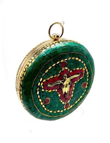 BOLSOS DE FIESTA REDONDO DE MOSAICO EN TURQUESA VERDE