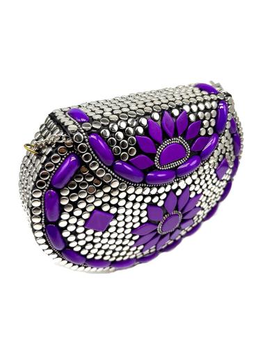 BOLSOS DE FIESTA EXCLUSIVOS TIPO COFRE CON DETALLES EN MORADO