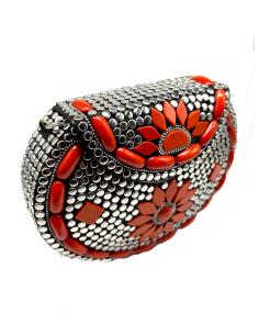 BOLSOS DE FIESTA EXCLUSIVOS TIPO COFRE CON DETALLES EN NARANJA