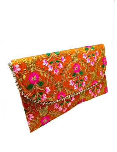 BOLSOS NARANJAS CON FLORES PARA BODAS DE PRIMAVERA VERANO
