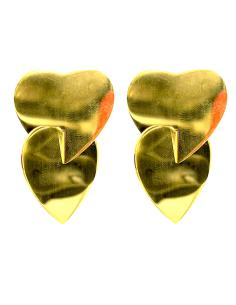 PENDIENTES D0RADOS DE MUJER CON DISEÑO DE DOBLE CORAZON