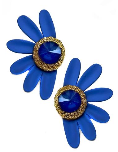 PENDIENTES AZULONES GRANDES DISEÑO DE MARGARITA IRREGULAR