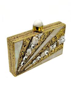 BOLSO DE FIESTA CLUTCH DORADO CON EXCLUSIVO DISEÑO DE DESTELLOS