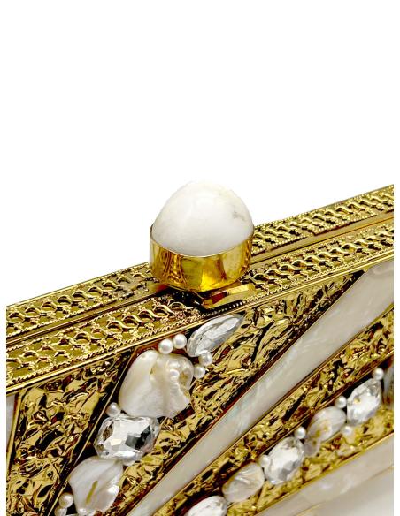 BOLSO DE FIESTA CLUTCH DORADO CON EXCLUSIVO DISEÑO DE DESTELLOS