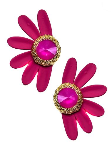 PENDIENTES FUCSIAS GRANDES DISEÑO DE MARGARITA IRREGULAR