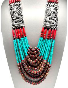 COLLARES ETNICOS TURQUESAS Y ROJO CORAL CON ELEFANTES 2