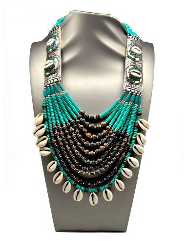 COLLARES ETNICOS TURQUESAS CON CONCHAS Y HUESO TALLADO