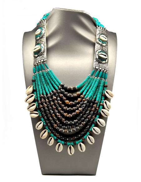 COLLARES ETNICOS TURQUESAS CON CONCHAS Y HUESO TALLADO