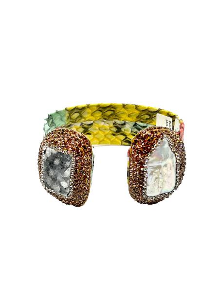 PULSERAS MULTICOLOR DE PIEL CON PERLA Y PIEDRA DRUSA