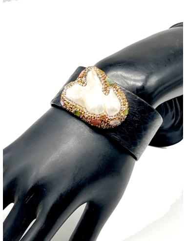 PULSERAS NEGRAS CON PERLA BARROCA BONITO BRAZALETE AJUSTABLE