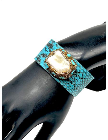 PULSERAS TURQUESAS CON PERLAS BONITO BRAZALETE AJUSTABLE