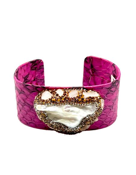 PULSERAS FUCSIAS CON PERLA BARROCA BONITO BRAZALETE AJUSTABLE