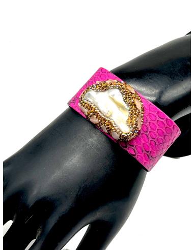 PULSERAS FUCSIAS CON PERLA BARROCA BONITO BRAZALETE AJUSTABLE