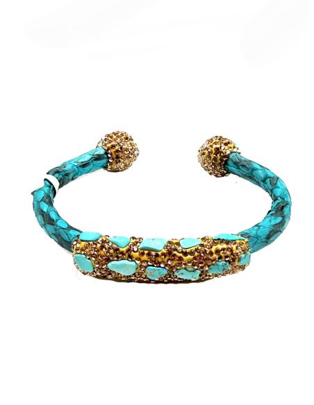 PULSERAS TURQUESAS ORIGINALES EN PIEL DE SERPIENTE Y PEDRERIA