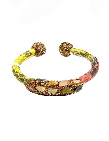 PULSERAS ORIGINALES EN PIEL DE SERPIENTE MULTICOLOR Y PEDRERIA