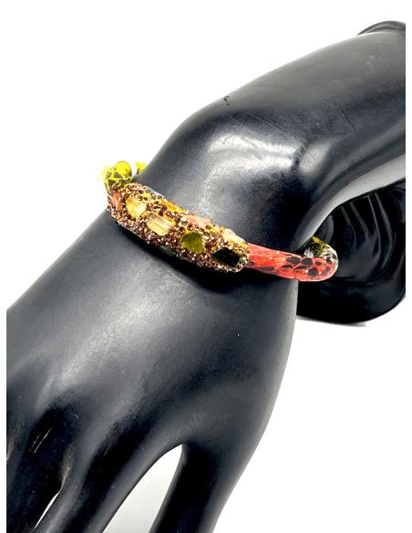 PULSERAS ORIGINALES EN PIEL DE SERPIENTE MULTICOLOR Y PEDRERIA