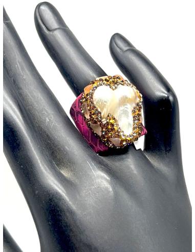 ANILLOS FUCSIAS DE PIEL DE SERPIENTE Y PERLA BARROCA