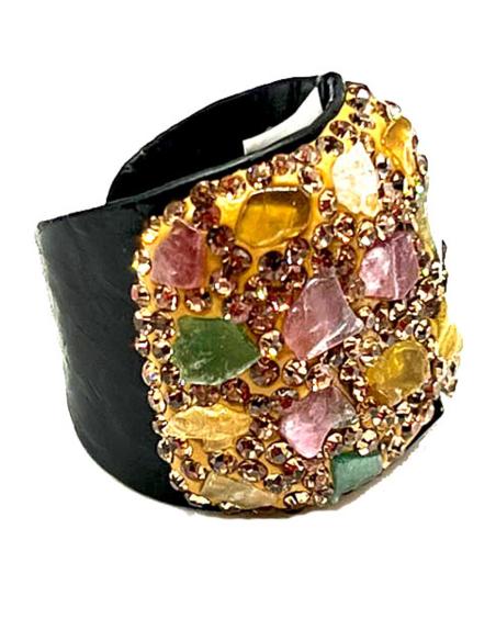 ORIGINALES ANILLOS NEGROS GRANDES DE PIEL CON PEDRERIA