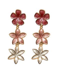 PENDIENTES LARGOS ROSADOS CON FLORECITAS EN TRICOLOR