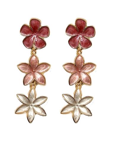 PENDIENTES LARGOS ROSADOS CON FLORECITAS EN TRICOLOR