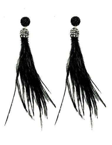 PENDIENTES MUJER LARGOS NEGROS DE PLUMAS DE FIESTA