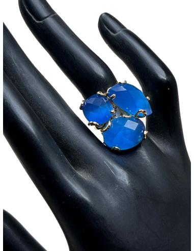 ANILLOS AZUL TURQUESA PARA MUJER AJUSTABLES TRIO DE PIEDRA