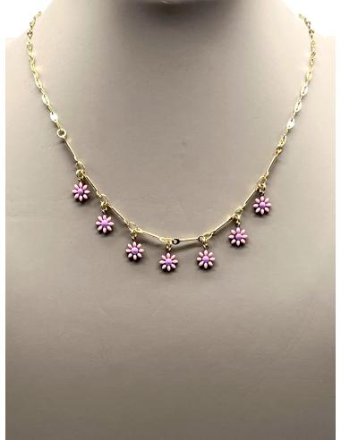 CADENITAS DORADAS CON FLORECITAS ESMALTADAS ROSAS Y LILAS