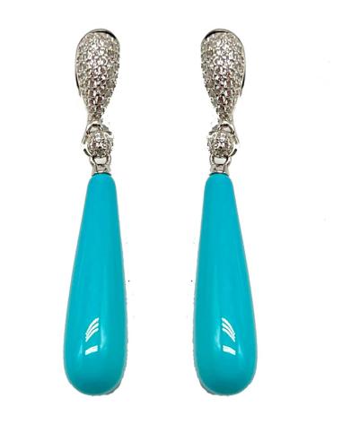 PENDIENTES DE PLATA TURQUESAS CON CIRCONITAS PARA BODAS