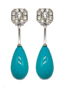 PENDIENTES LARGOS DE PLATA TURQUESAS MUY ELEGANTES PARA BODAS