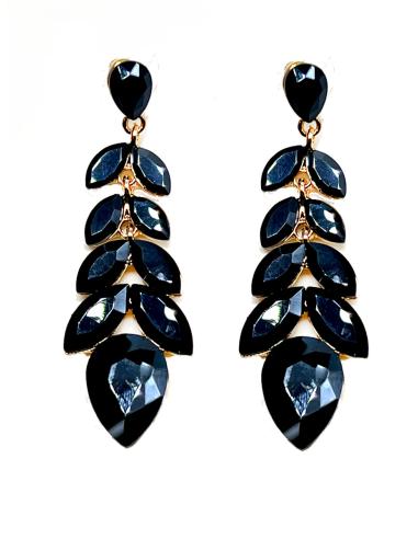 PENDIENTES NEGROS LARGOS DISEÑO DE CASCADA DE CRISTAL
