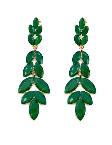 PENDIENTES VERDES LARGOS DISEÑO DE CASCADA DE CRISTAL