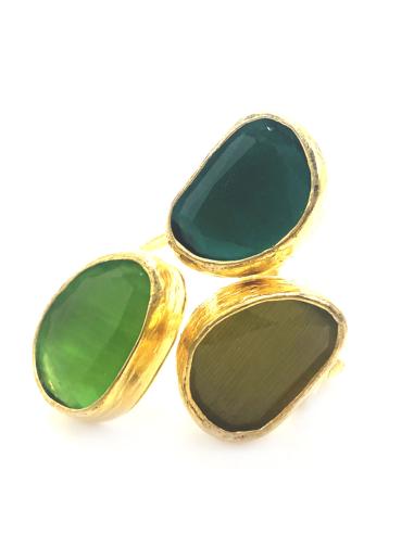 ANILLO DORADO Y VERDE EN TRES TONALIDADES BAÑADO EN ORO