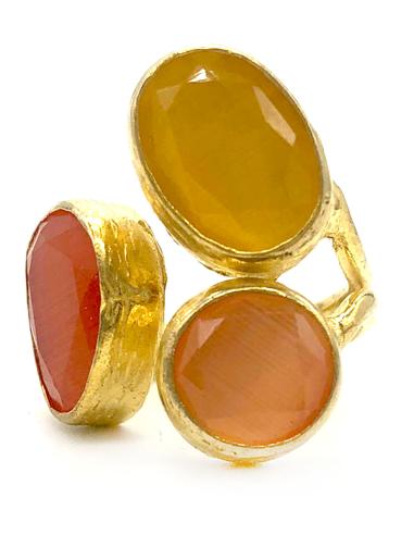 ANILLO PIEDRAS NARANJA CORAL Y AMARILLA BAÑADO EN ORO PARA DÍAS DE VERANO