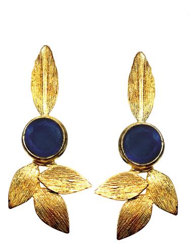 PENDIENTES MUJER FLORALES CON PIEDRA AZUL MARINO PARA ESTAR RADIANTE