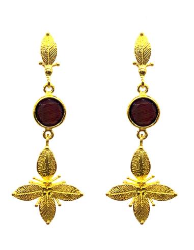 PENDIENTES LARGOS CHAPADOS EN ORO CON CRISTAL MORADO PARA LOOKS DE FIESTA