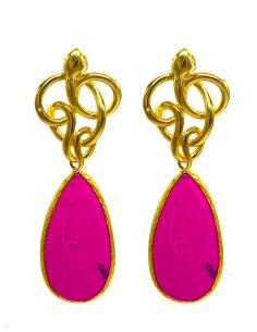 PENDIENTES LÁGRIMA ROSA FUCSIA SOBRE SERPIENTE BAÑO ORO LARGOS