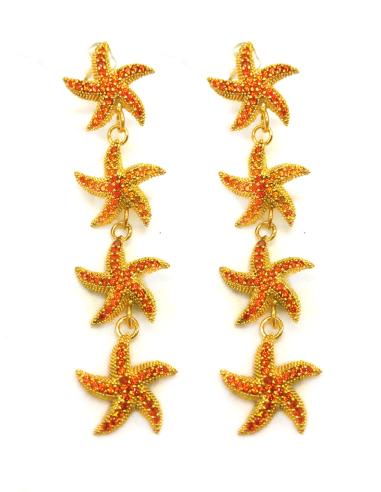 PENDIENTES MUJER LARGOS DE ESTRELLAS DE MAR NARANJAS BAÑADOS EN ORO PARA DÍAS DE VERANO