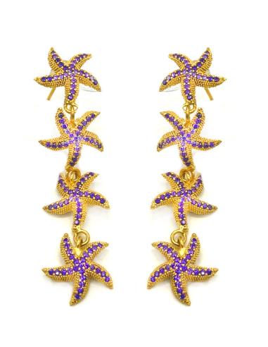 PENDIENTES LARGOS MORADOS DE ESTRELLAS DE MAR BAÑADOS EN ORO