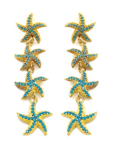 PENDIENTES DE ESTRELLAS TURQUESA LARGOS BAÑADAS EN ORO