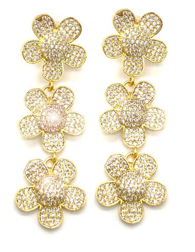 PENDIENTES LARGOS FLORES EN ORO Y CIRCONITAS MUY LUMINOSOS