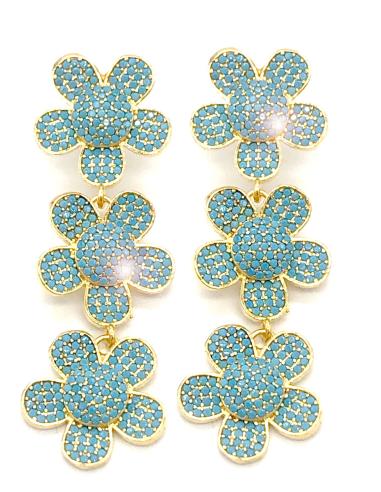 PENDIENTES FLORES TURQUESA EN LÁGRIMA BAÑADA EN ORO ESPECTACULARES