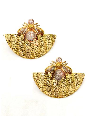 PENDIENTES GRANDES DORADOS DE ABANICO CON ABEJA DE CIRCONITAS