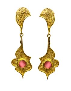 PENDIENTES DORADOS LARGOS PARA MUJER CON CRISTAL FACETADO ROSA DISEÑO ORIGINAL
