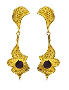 PENDIENTES DORADOS LARGOS CON CRISTAL FACETADO MORADO DISEÑO ORIGINAL