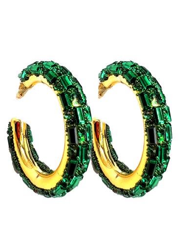 PENDIENTES DE AROS VERDES DECORADOS CON CRISTAL BRILLO