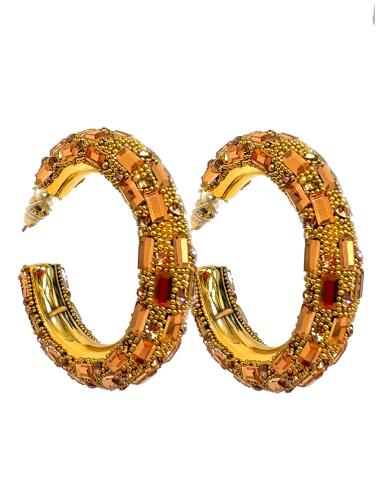 PENDIENTES DE AROS ROSAS CON DETALLES EN CRISTAL BRILLO